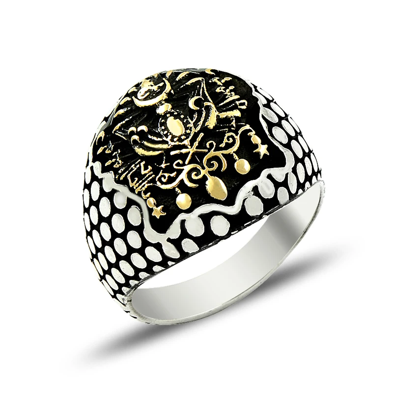 925 Silver Ottoman Army Logo Printed Men Rings