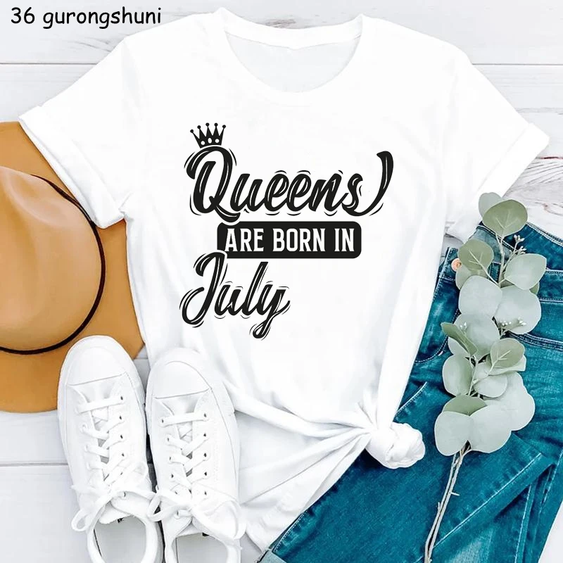 

Crown Queen Are Born In May/June/July/August/September Letter Print T-Shirt Women Birthday Gift Tshirt Girls Summer Tops Tee