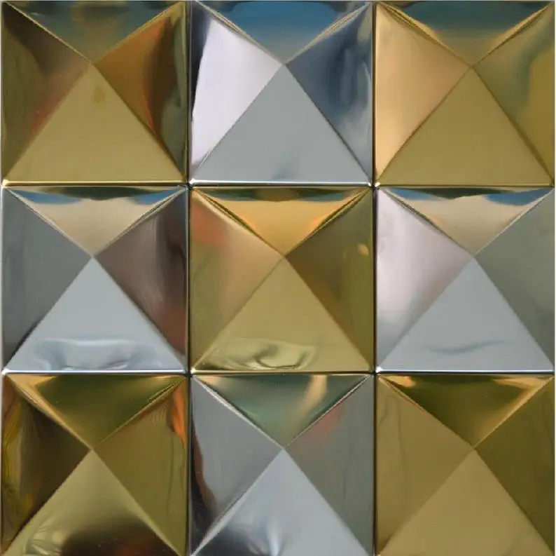 11 PCS Self Adhesive Pyramid Silver Mix Gold Stainless Steel Tile SMMT006 3D Metal Mosaic Bathroom Wall Tiles