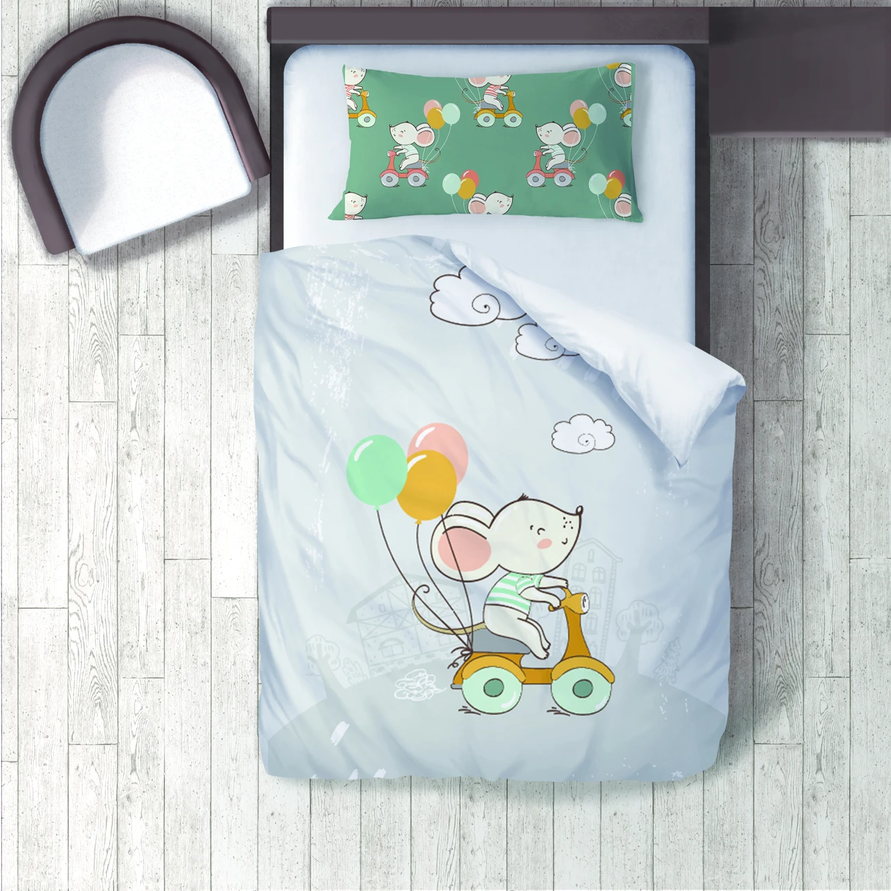 

Duvet Cover Set Bedding Set Pillow Case for Baby and Kids Room 3D Printed Gray Mouse Balloon Model 194