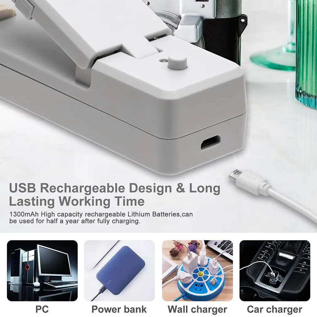 USB Charging Mini Sealing Machine Household Snack Plastic Packaging Bag Heat Sealing Machine Small Sealing Machine