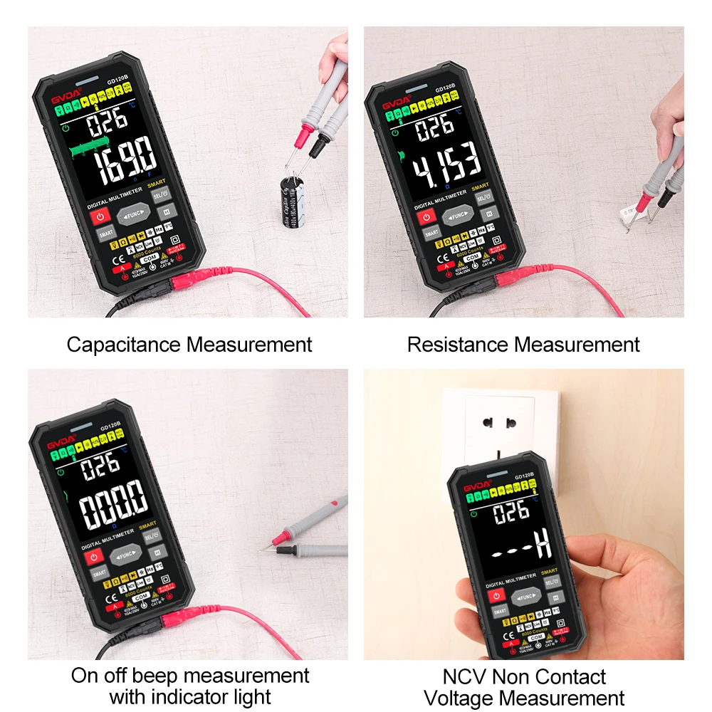 Imagem -04 - Gvda-faixa Auto Inteligente Multímetro Digital True Rms ac dc Resistência Capacitância Freqüência Tester Tensão 6000 Contagens