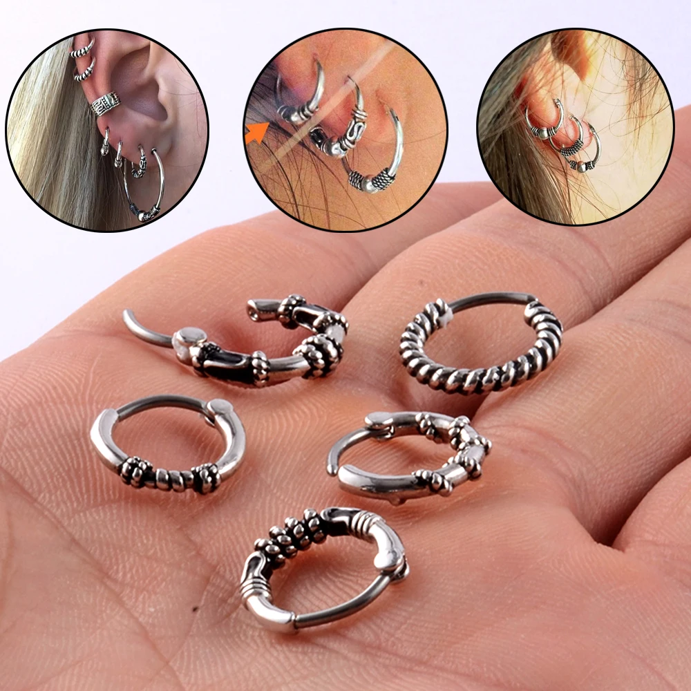 1PC Vintage Cartilage Hoop Earring Septum Hoop Stainless Steel 10mm Silver Color Nose Ear Daith Snug Helix Piercing Jewelry