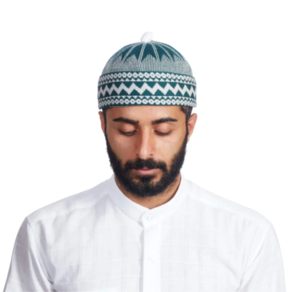 2021 gorro gorro turco muçulmano islâmico kufi taqiya takke peci crânio boné oração nаhat hat hat chapéu diferente e cores zigag pompom