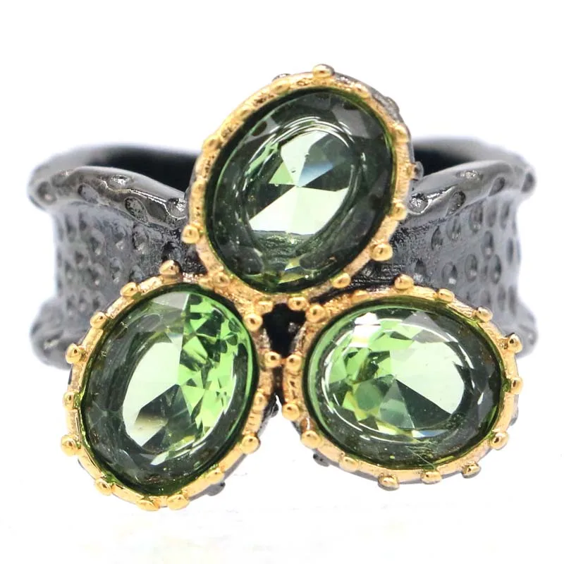 Buy 3 Get 1 Free 22x22mm Neo-Gothic Green Tsavorite Garnet Blue Topaz Pink Tourmaline Black Gold Silver Rings