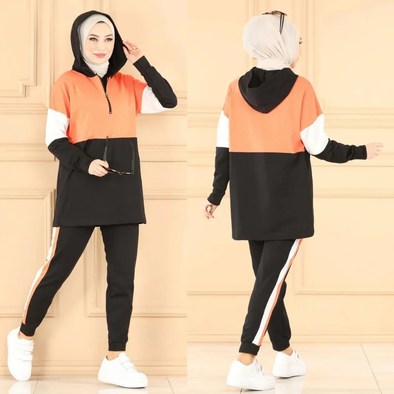 tracksuit set 2021season muslim fashion arabia Dubai fashion trends 100% Made in Turkey abayas hijab clothing muslim sets