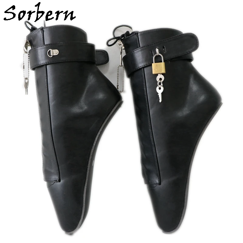 Sorbern Ankle Boots With Locks Heelless Bdsm Shoes With Extra Hoops For Bondage Use Lockable Zipper Front Custom Color