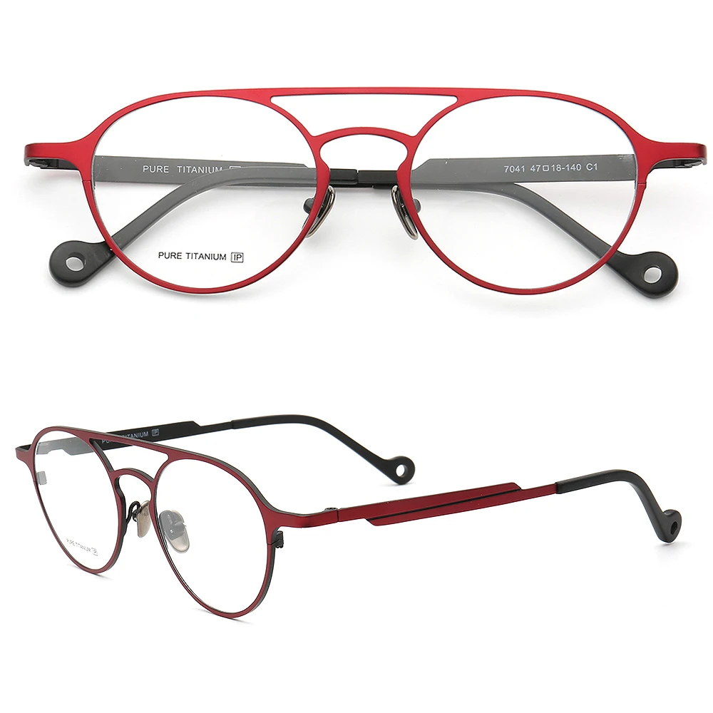 

Vintage Women Round Optical Eyeglass Frame Men Pure Titanium Light Metal Prescription Glasses Frames Red Double Bridge Eyewear