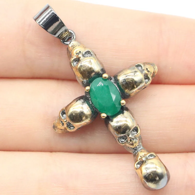 اشتر 4 واحصل على 1 مجانًا 44x24 مللي متر 2021 نيو القوطية الجمجمة 7 جرام ريال الأحمر روبي الأخضر الزمرد للرجل الشارع مجوهرات الذهب الأسود والفضة قلادة #1