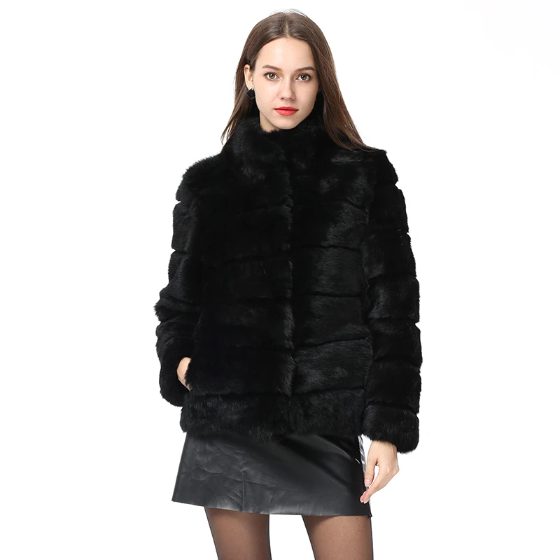 Whole Full Pelt Rabbit Fur Coat Stand Collar Jacket Real Rabbit Fur Coat New Winter Women Fashion Fur Waistcoat Natural Fur Coat