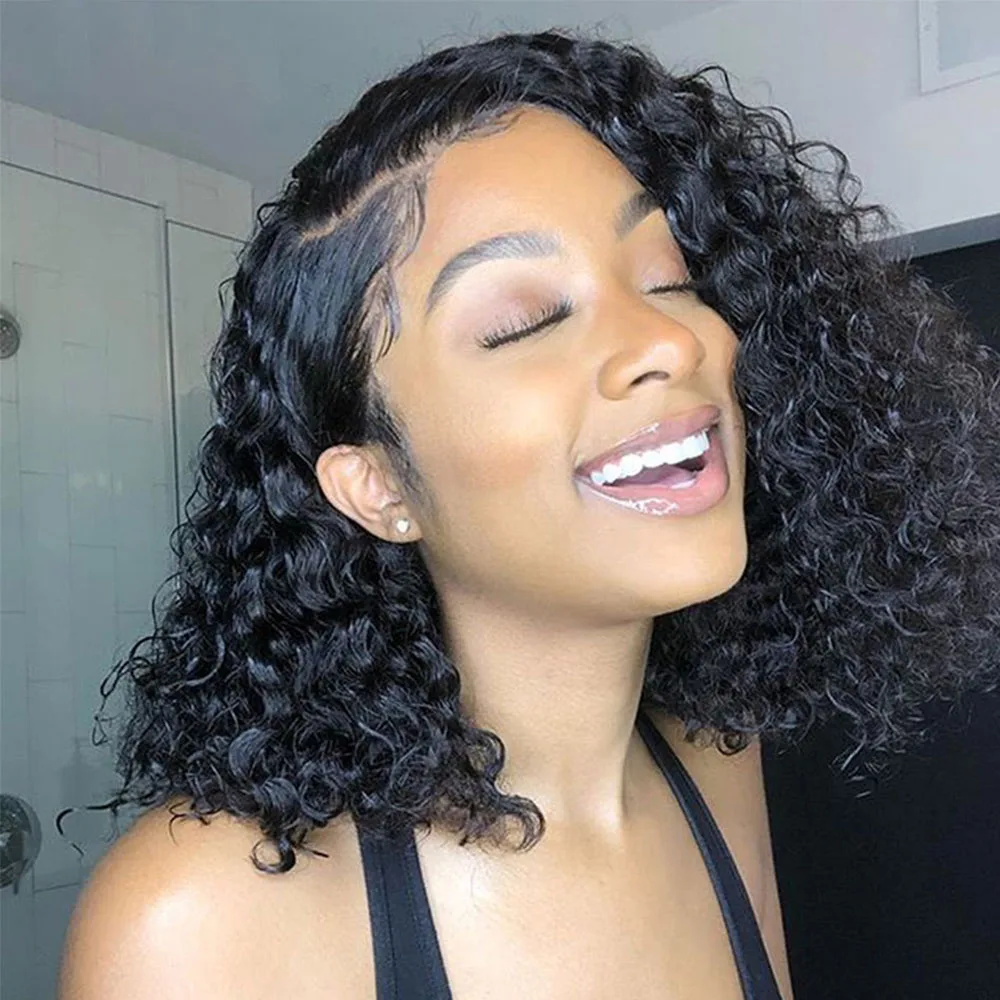 

Short Bob Wig Water Wave Human Hair Wig Pixie Cut Wigs Lace Part Remy Human Hair Wigs For Woman Brazilian Hair Wig 180 Density