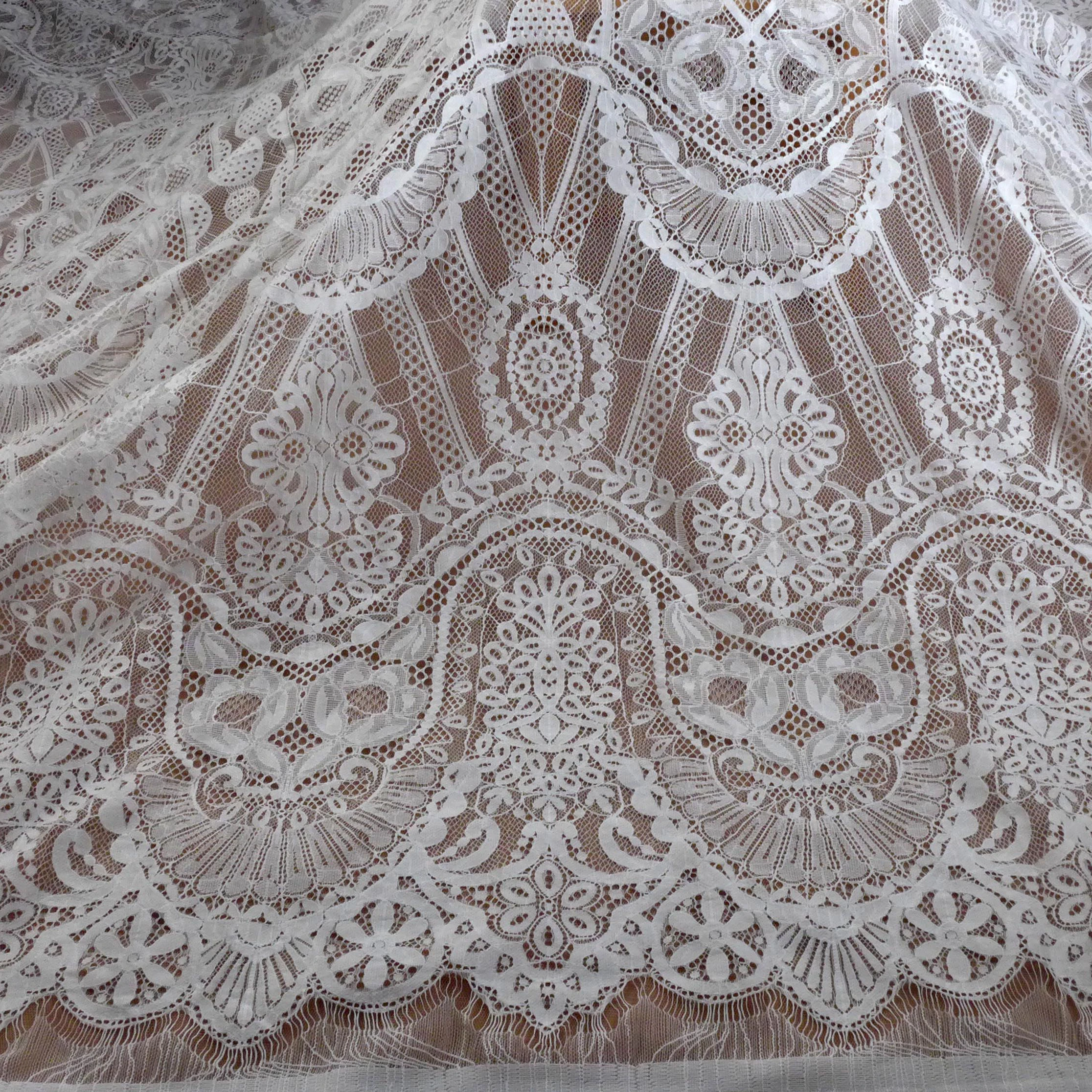 La Belleza Off white  france lace fabric eyelash bride lace 150x300cm one piece