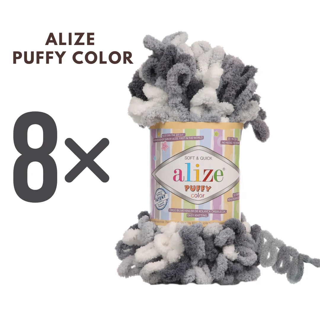 Alize Puffy Color  Soft Plush Plaid Finger Knitting Yarn No Hook No Needle Baby Kids Scarf Blanket Sweater Hat 8 Balls