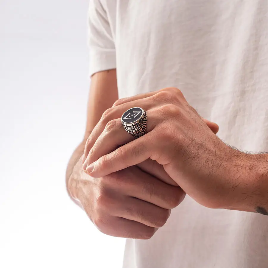 Shukur الحفرة logo Ring 925 Sterling Silver Jewelry Made in Turkey in a luxurious way for men with gift Guaranteed High-quality