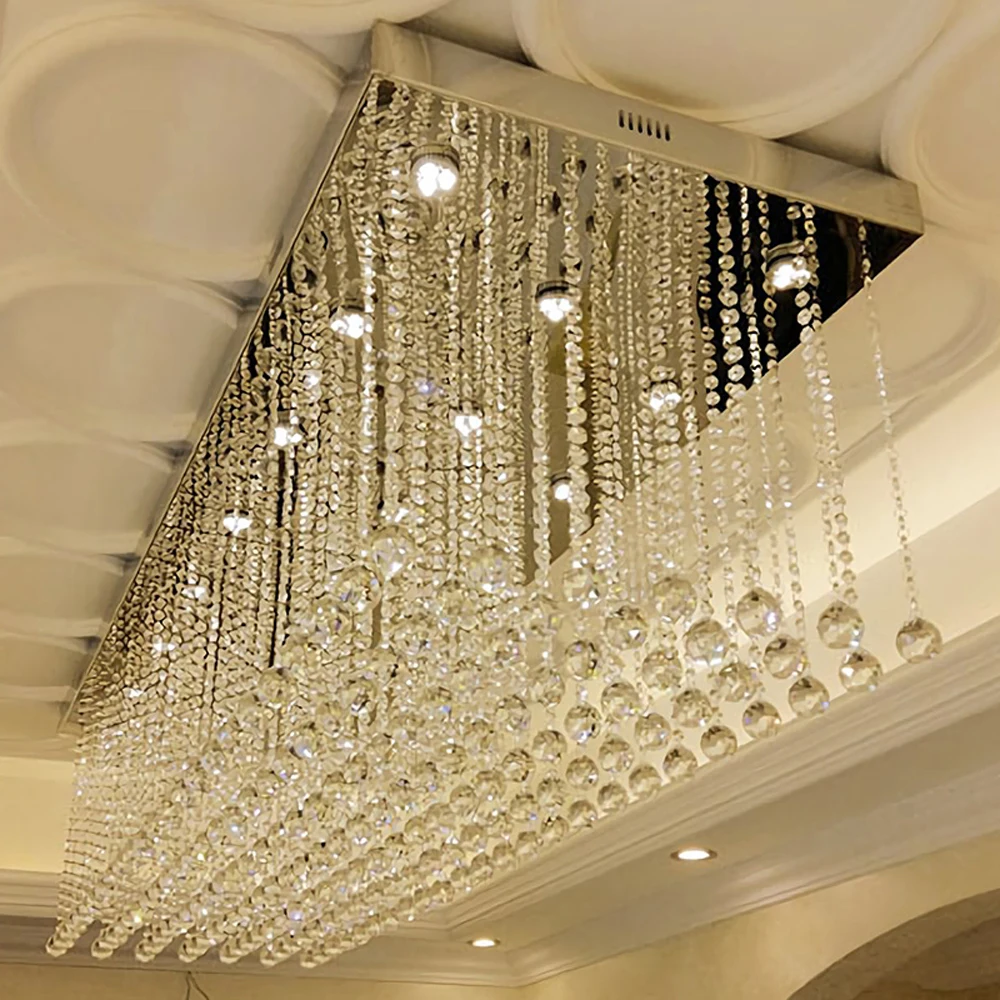 Rectangle Design Long Crystal Ceiling Chandelier Lighting AC110V 220v LED Crystal Foyer Lights Luxury Hotel Chandelier