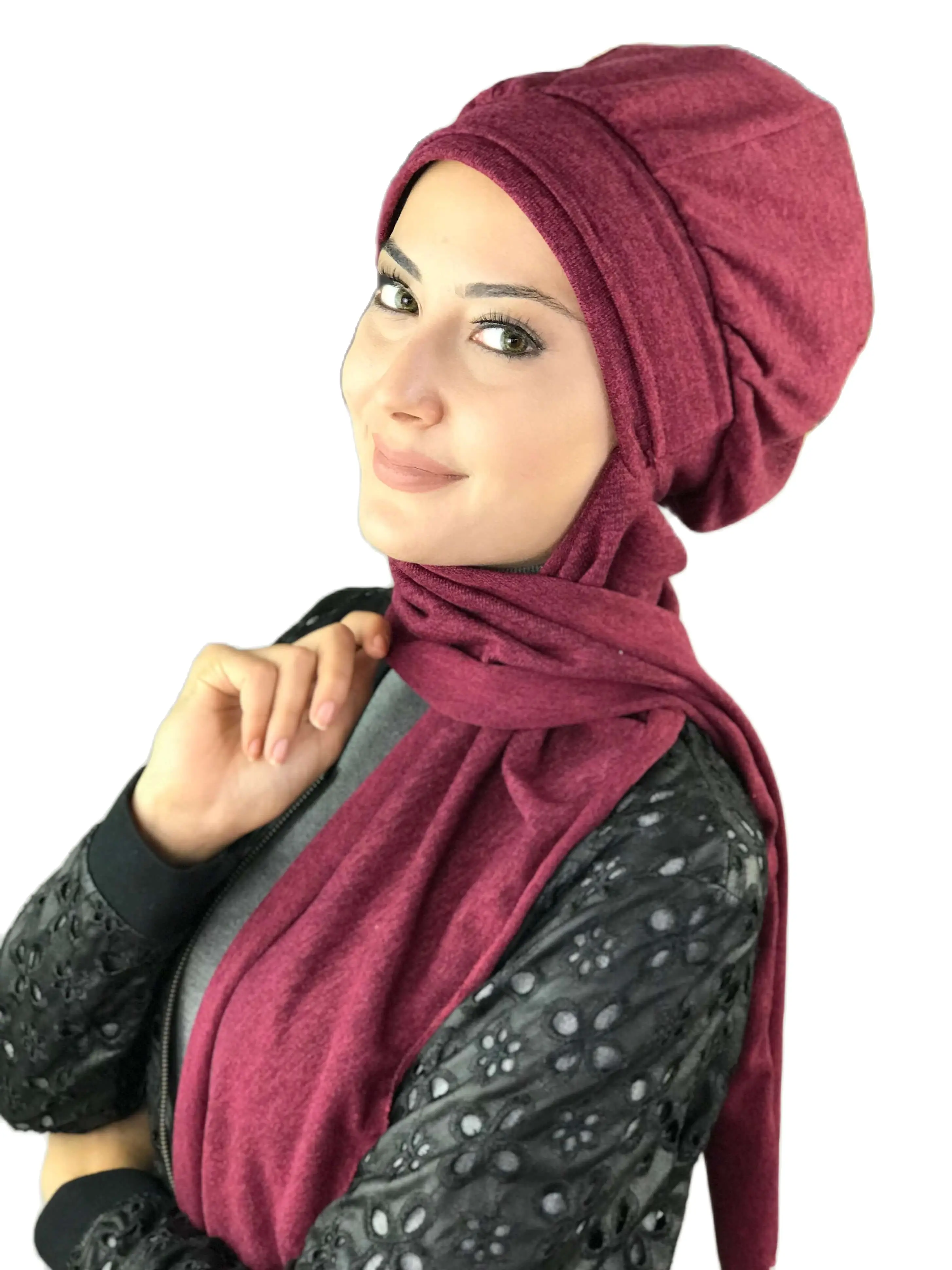 2022 Hijab New Fashion Women Hat Ladies Bone Basic Chiffon Chemo Cancer Head Wrap CHERRY COLOR Buckled Stripe Scarf Beanie Shawl