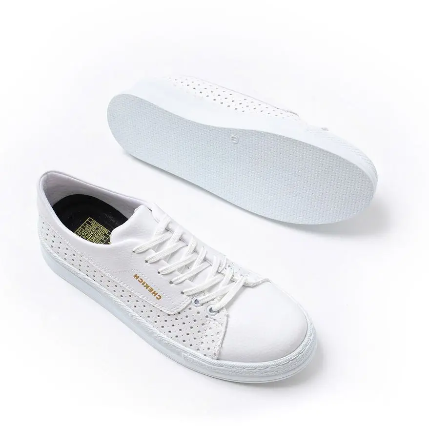 

Chekich Men's Shoes White Color Artificial Leather Lace Up Summer 2021 Casual Vulcanized Sneakers Breathable Odorless Orthopedic Hot Sale New Brand Air Flat Wedding Office Sport Suits Comfortable Formal CH043 V2