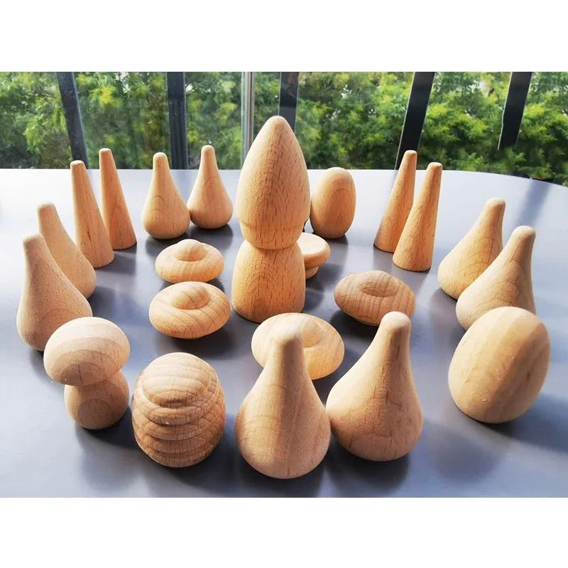 Handmade Unpaint Beech Wooden Dolls Loose Parts /DIY Painting Wood Honeycomb Mushrooms Cones Droplets Acorns Creative Toy