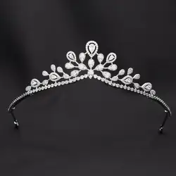 Korean Style Simple Sweet Cubic Zirconia Princess Tiara Diadem Bridal Wedding Hair Jewelry Accessories Hairpieces CH10343