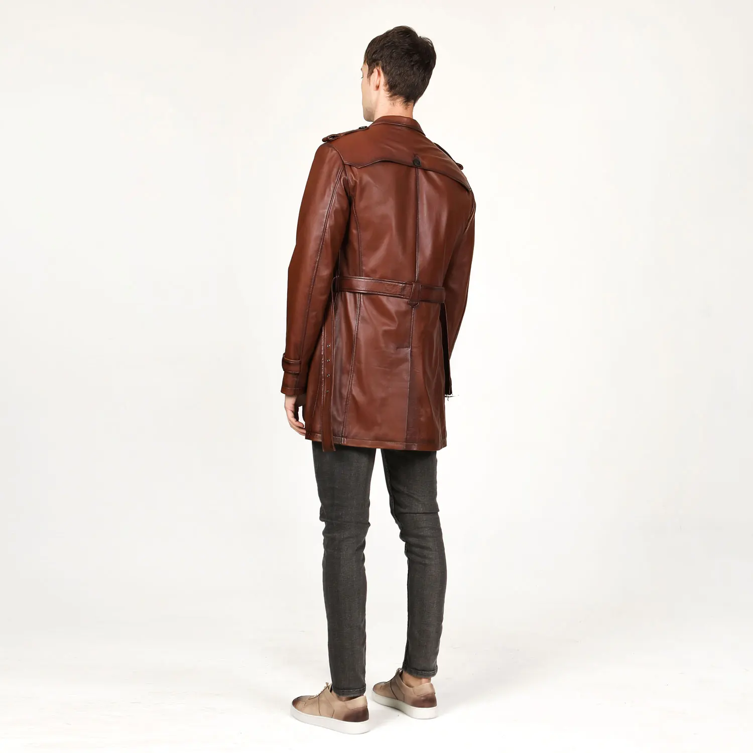 Men's Real Leather Lambskin Jacket Trenchcoat Winter Autumn Coat Male Warm Genuine Suede Casaco Brown Color Trendy Sheepskin