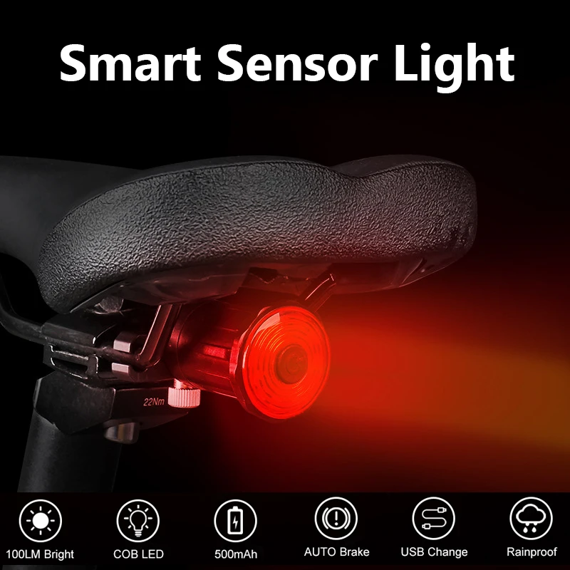 Bike Sensor Rear Light Smart Tail Light Brake Bicycle Light USB Rechargeable LED Cycling Taillight IPX6 Bike Accessories