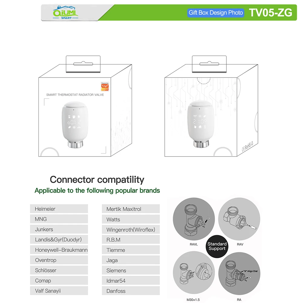 Qiumi Zigbee Thermostat Radiator Valve,Smart Programmable Thermostat,Temperature Heater,eTRV,Alexa,Google home