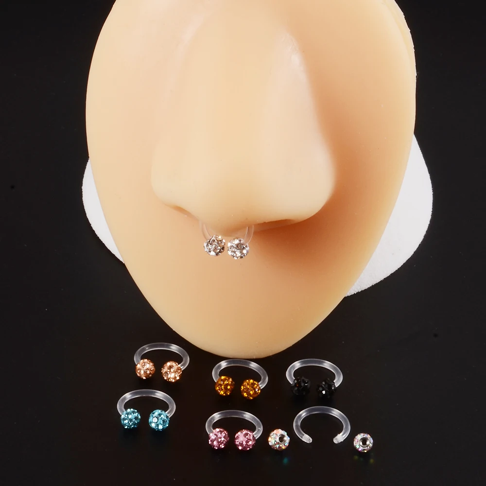 1PC Bioplast Flexible Double Epoxy Crystal Balls Belly Button Ring Full Zircon Tongue Barbell Circular Earrings Piercing Jewelry