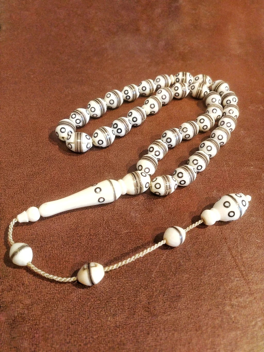 Tasbeeh Tesbih Muslim IVORY Rosary High Quality Brass İnlay İnlaid Tespih 33 Beads  Lathe And Handmade