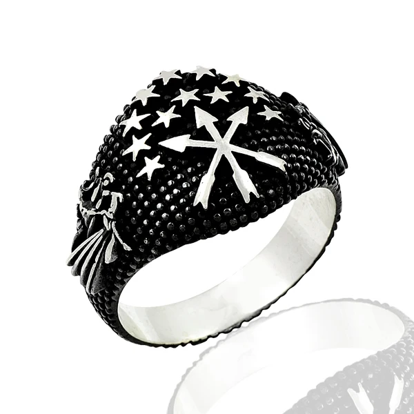 925 Silver Traditional Circasian Symbol Printed Men Rings