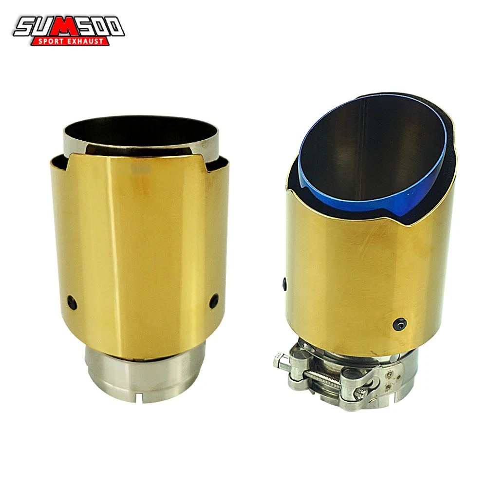 

original sumsoo 1piece Car Universal Burnt Blue Golden Stainless Steel for exhaust pipe modification Car Exhaust Muffler Tip