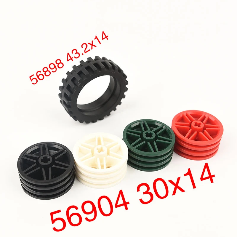 4Pcs/lot Technical Wheels 56898 30699 Tyres 43.2x14 Offset Tread & 56904 Wheel 30x14 MOC Building Blocks Cars Model PartsDIY Toy