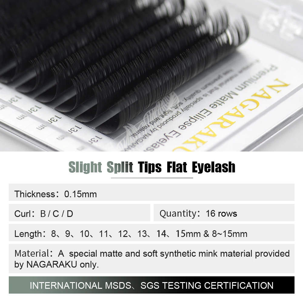 NAGARAKU eyelashes makeup Flat Split Tips Ellipse Shape Natural Light Faux Eyelashes Dark Black Dark Brown eyelash matte