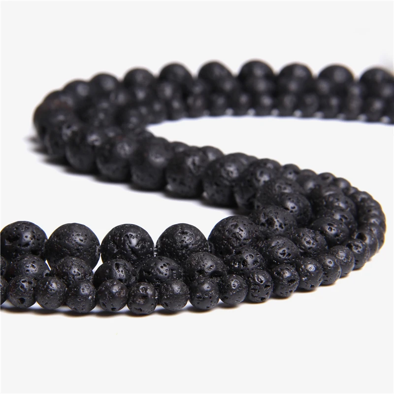 Natural Black Lava Stone Beads Natural Volcanic Stone Round Beads For Jewelry Making Wholesale Jewelry Accessories