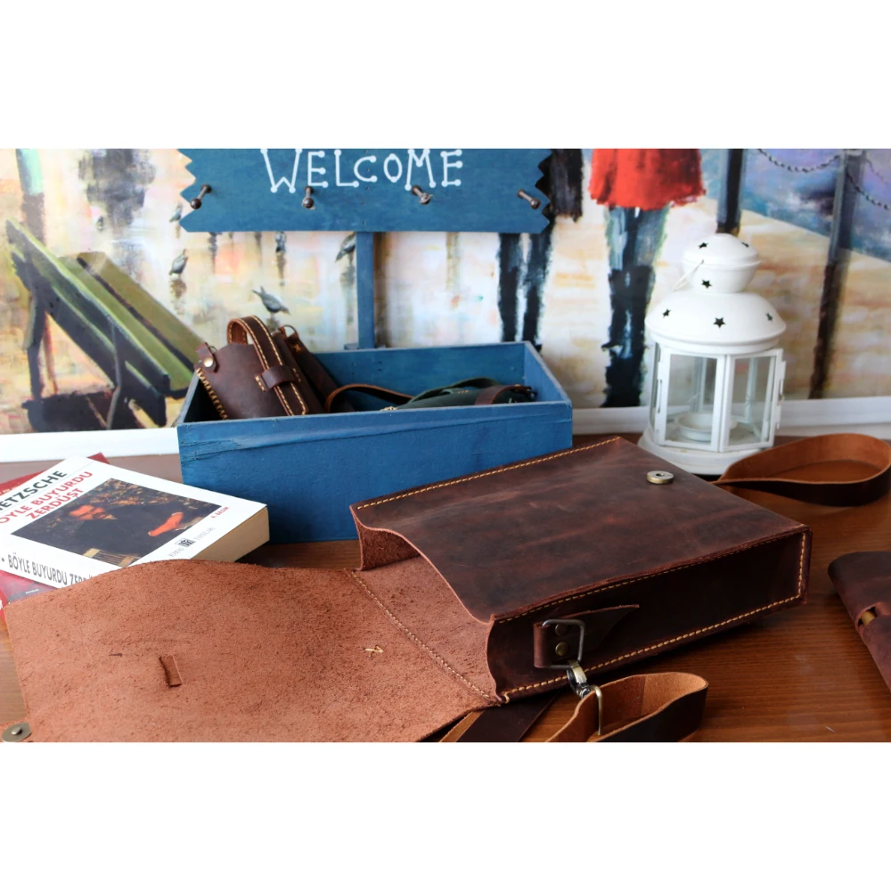 Valuaes Classic Handmade Multi Purpose Bag Genuine Leather Patched Laptop Briefcase Tablet Notebook Book Male Female Purse Case