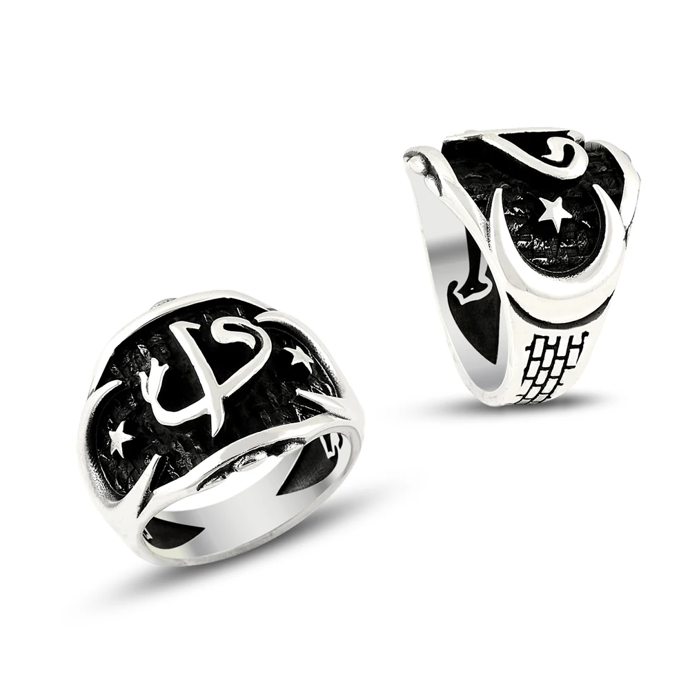 925 Silver Handmade Moon Star Men Rings