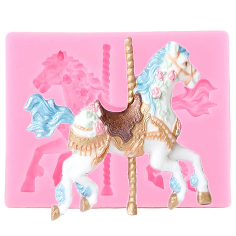 Carousel Horse Silicone Mold Baby Birthday Fondant Cake Decorating Tools Cookie Candy Chocolate Gumpaste Mould Soap Resin Moulds