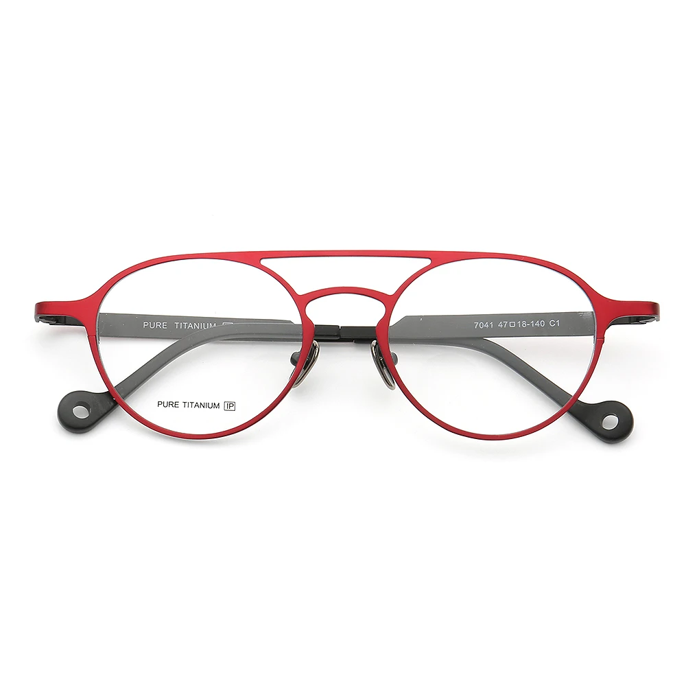 Vintage Women Round Optical Eyeglass Frame Men Pure Titanium Light Metal Prescription Glasses Frames Red Double Bridge Eyewear