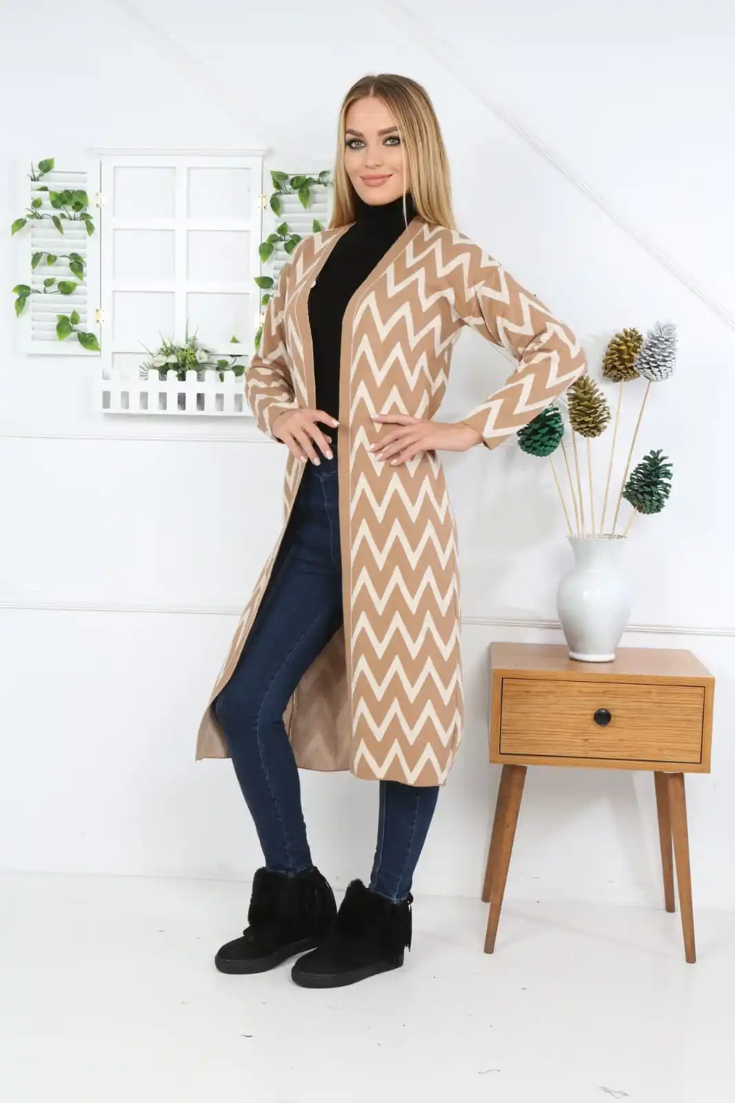 Chevron Muster Strickjacke Weste Lange 2021 winter kleidung Schwarz Rosa grün weiß Muslimischen islami turkiye