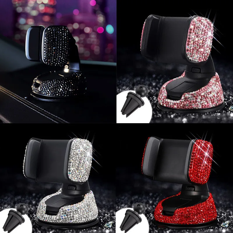 New 360 Degree Car Phone Holder for Car Dashboard Auto Windows and Air Vent with DIY Crystal Diamond Type for all vehicle Type