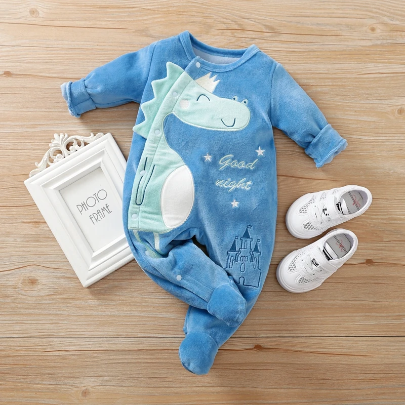 Patpat Winter Baby Boy Kleding 0 Tot 12 Maanden Fleece Jumpsuit Bodysuits Met Dinosaurusprint En Onesies Met Lange Mouwen