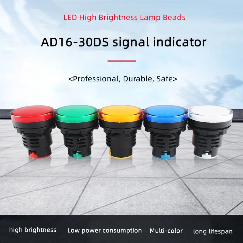 30mm Panel Mount Signal Power Led Indicator Light Blue Green Red White Yellow Pilot Lamp AC/DC 12V/24V/220V Signal Warning Lamp