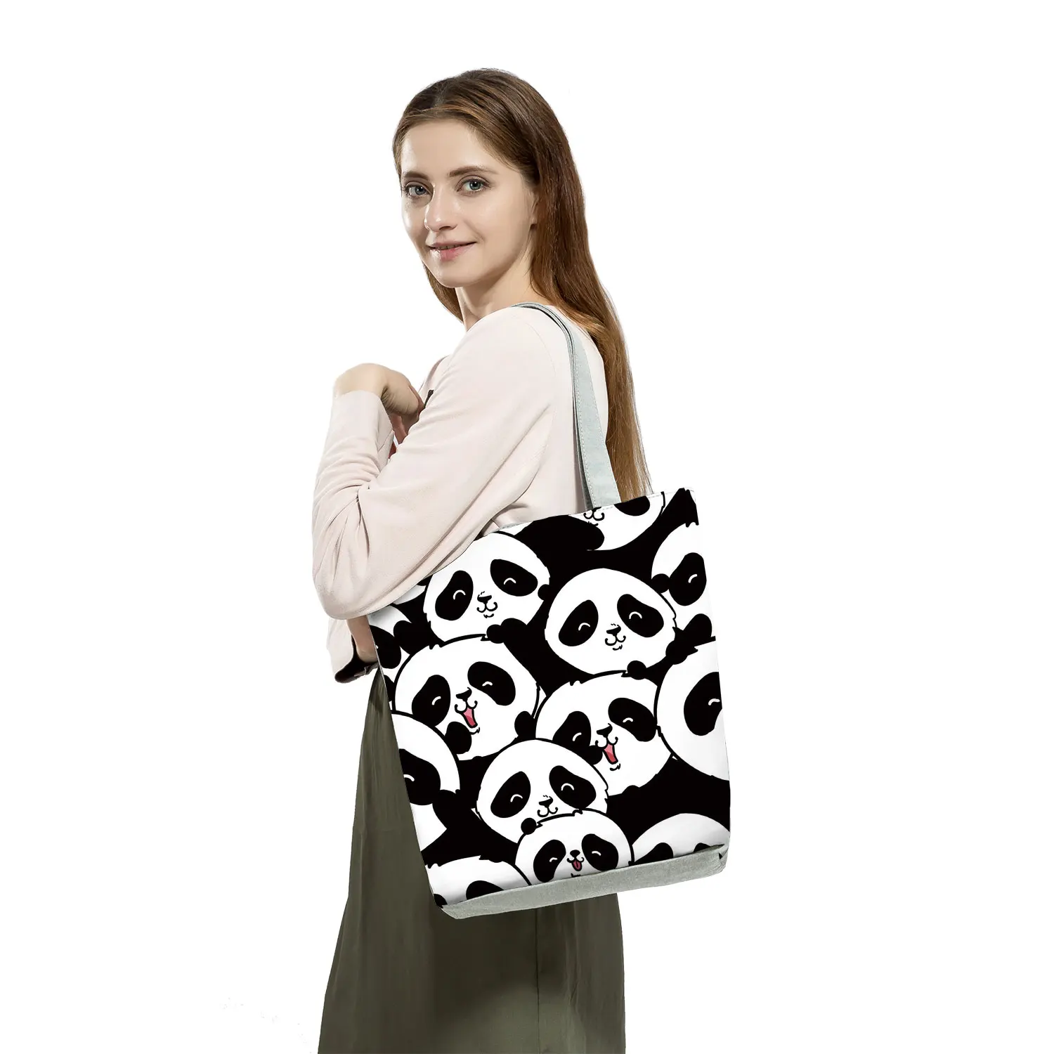 Borsa per la spesa pieghevole di grande capacità borse a tracolla Casual per animali Cute Cartoon Panda The Tote Bag borse per le donne portatili