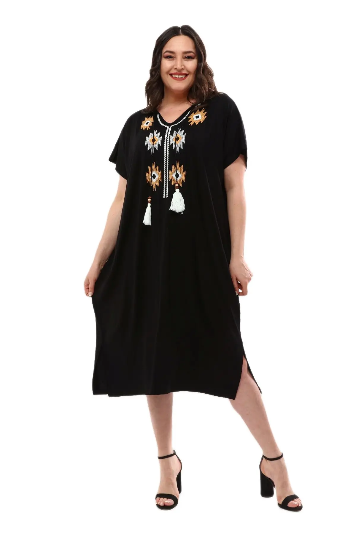 

Women’s Plus Size Dress Embroidery And Tassel Detail Wide Cut Comfortable, Designed and Made in Turkey, New Arrival