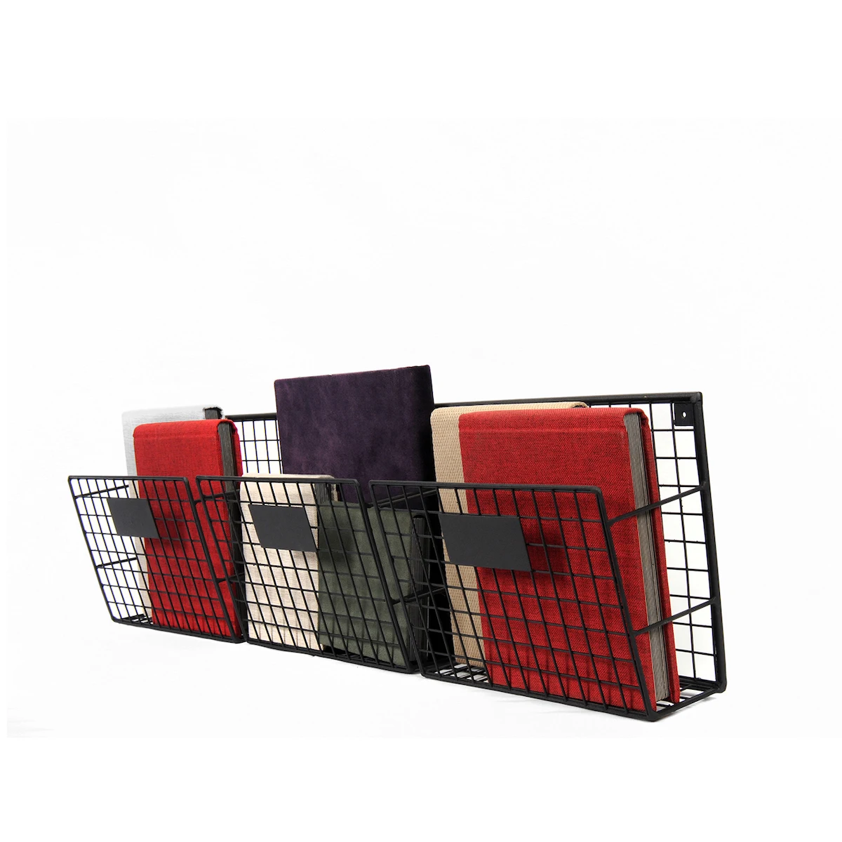 Iron Grid Wall Rack Metal Magazine Holder, Bookshelf 3-Eyed Horizontal Document Rack WD233-Y3