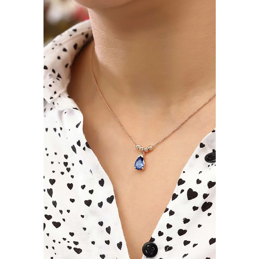 Dark Zircon Necklace Jewelry Water Drop Pendant 925 Sterling Silver with Chain