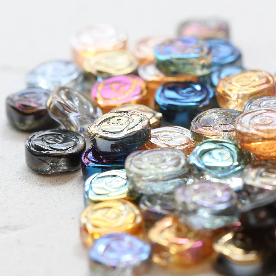 30 Pieces Plated Crystal Beads - Flower- Rose 10mm (G353)