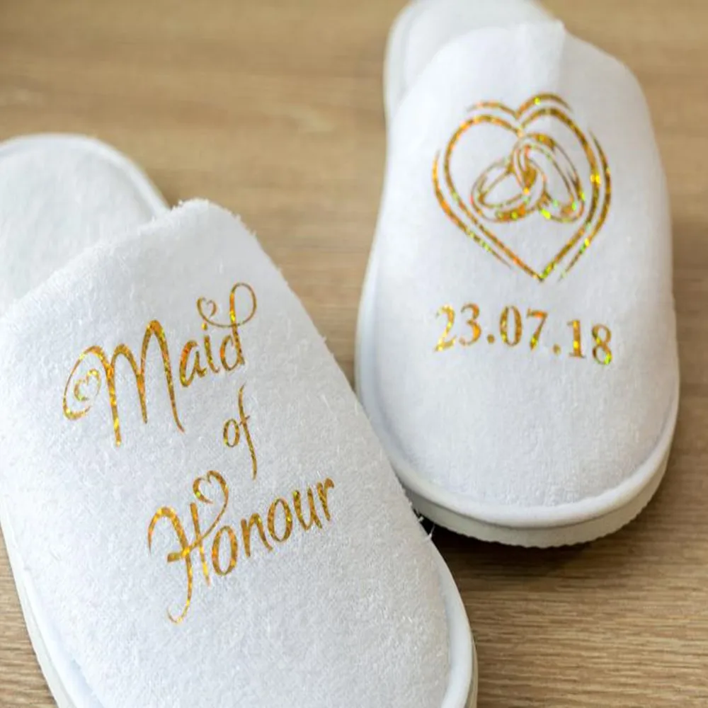 Personalised Wedding Bridal Party  Slippers Bride Mother of the Bride/groom Bridesmaid Gift rose gold foil gold glitter silver