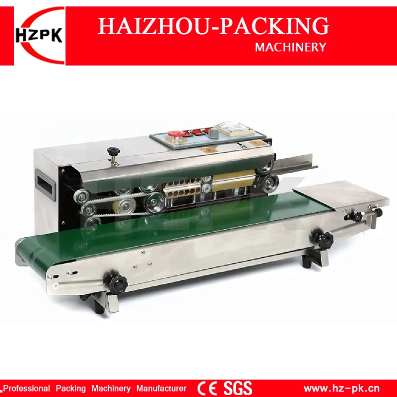 HZPK Table Top Stainless Steel Body Continuous Plastic Film Tea Bag Band Sealer With Conveyor For Food Sealing Packing Machinery