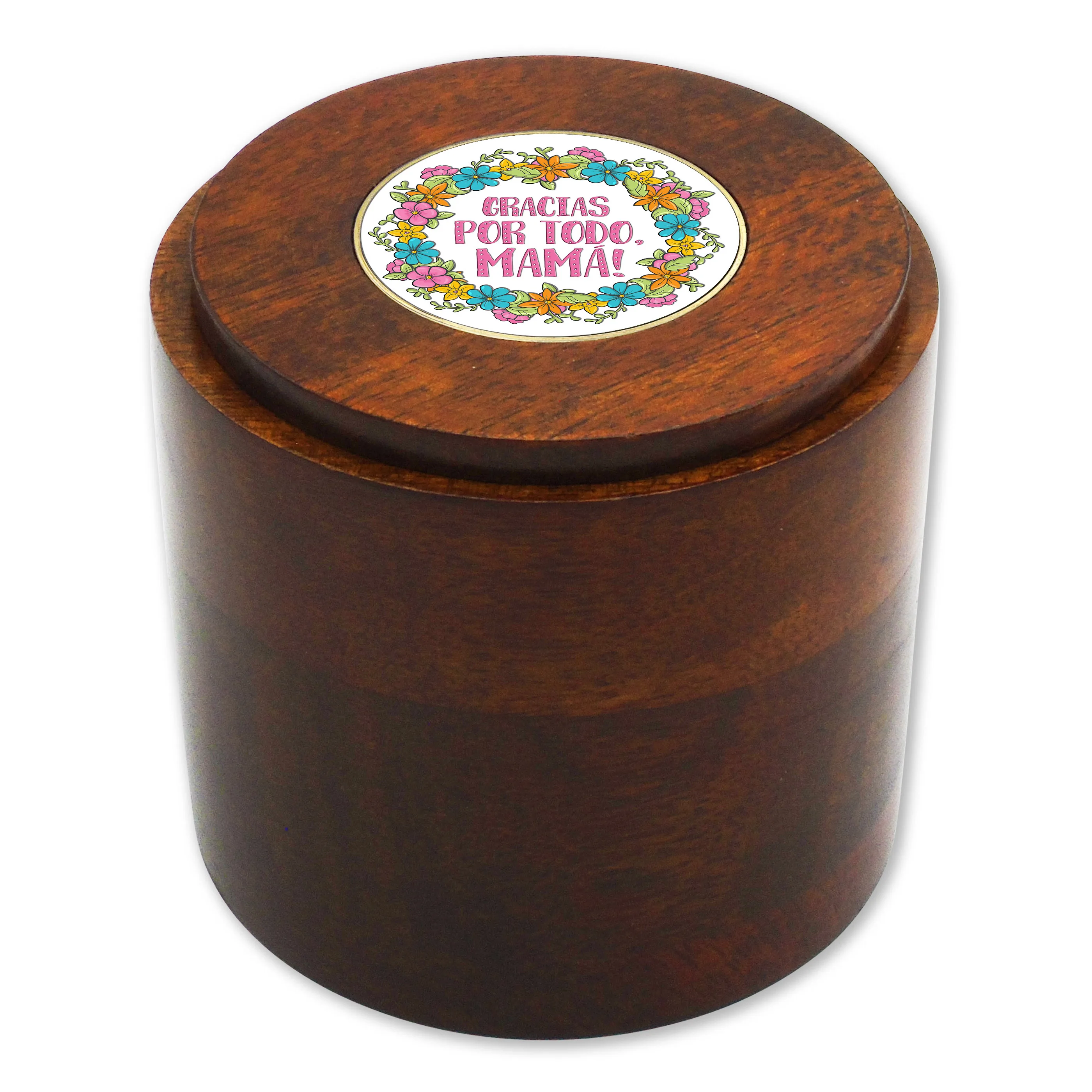 Wood Airtight Jar - Mother´s Day - Metal Medallion with Crystal Dome - Choose among 8 different Designs .