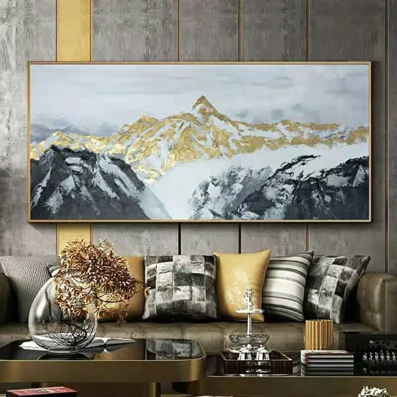 

Gold Leaf Mountain Black white abstrac oil Painting Canvas Hand Painted Wall Art Picture Living Room Home Decoration wall paper